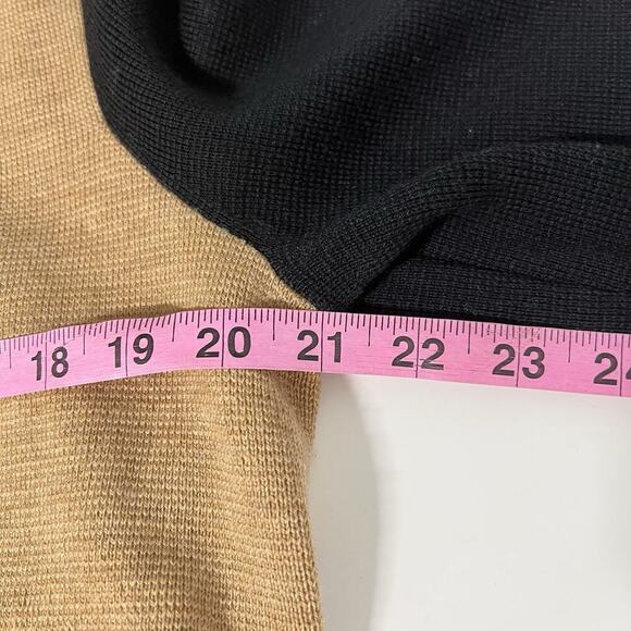 Talbots Merino Blend Colorblock Sweater Jacket Large Tan Black Open Front - Picture 9 of 10